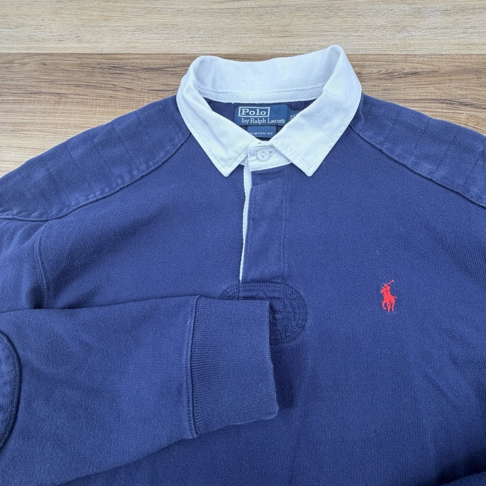 Vintage Ralph Lauren Polo Shirt Rugby Long Sleeve Quilted Elbow Patches Mens XL
